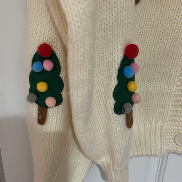 NWT Luna Ivy Cream Cardigan Tree PomPom Embroidery in size medium Christmas? - Picture 6 of 7